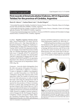 First Records of Ameivula Abalosi(Cabrera, 2012) (Squamata