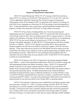 (“WCIU-TV LP”), Licensee of Full Power Television Station WCIU-TV, Chicago, IL (Facility ID 71428) Pursuant to 47 C.F.R