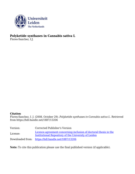 Polyketide Synthases in Cannabis Sativa L Flores-Sanchez, I.J