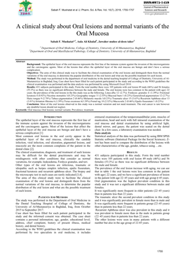 A Clinical Study About Oral Lesions and Normal Variants of the Oral Mucosa