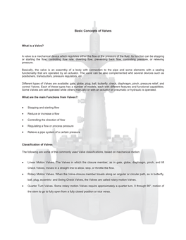 Basic Concepts of Valves