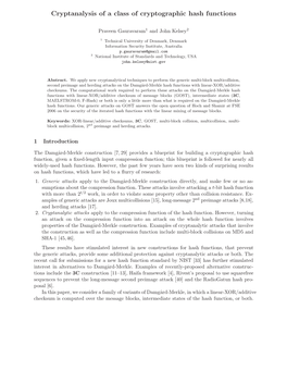 Cryptanalysis of a Class of Cryptographic Hash Functions