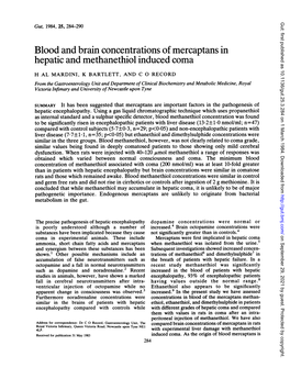 Blood and Brain Concentrations Ofmercaptans in Hepatic And