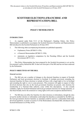 Scottish Elections (Franchise and Representation) Bill (SP Bill 51) As Introduced in the Scottish Parliament on 20 June 2019