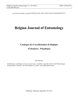 Belgian Journal of Entomology 13: 1-95 (2013) ISNN: 2295-0214