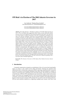 FPI Role's in Election of the DKI Jakarta Governor in 2017