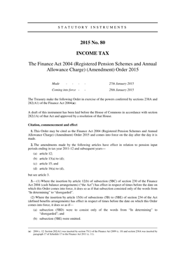 The Finance Act 2004 (Registered Pension Schemes and Annual Allowance Charge) (Amendment) Order 2015