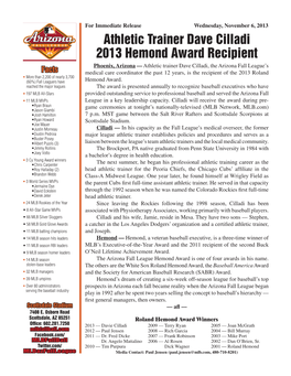 Athletic Trainer Dave Cilladi 2013 Hemond Award Recipient