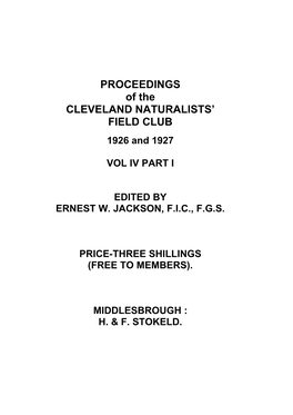 PROCEEDINGS of the CLEVELAND NATURALISTS’ FIELD CLUB 1926 and 1927