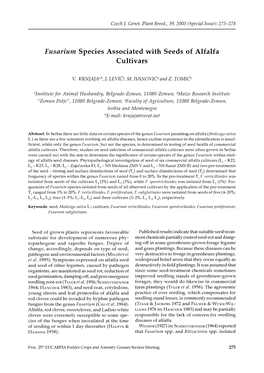 Fusarium Species Associated with Seeds of Alfalfa Cultivars