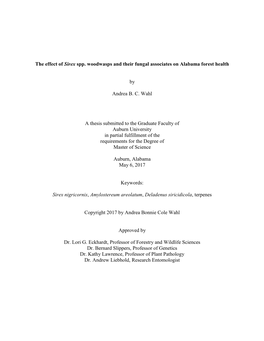 The Effect of Sirex Spp. Woodwasps and Their Fungal Associates on Alabama Forest Health