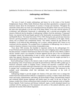 Anthropology and History