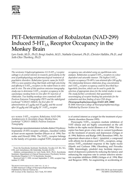 PET-Determination of Robalzotan (NAD-299) Induced 5-HT1A