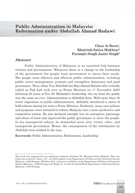 Public Administration in Malaysia: Reformation Under Abdullah Ahmad Badawi