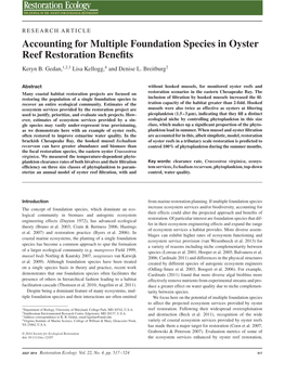 Accounting for Multiple Foundation Species in Oyster Reef Restoration Benefits Keryn B