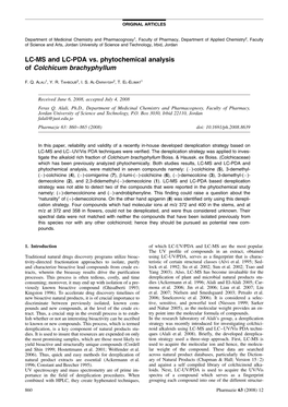 LC-MS and LC-PDA Vs. Phytochemical Analysis of Colchicum Brachyphyllum