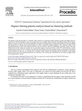 Organic Farming Patterns Analysis Based on Clustering Methods