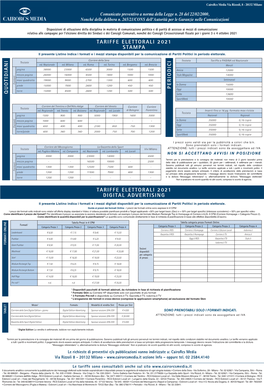 Tariffe Elettorali 2021 Stampa Tariffe