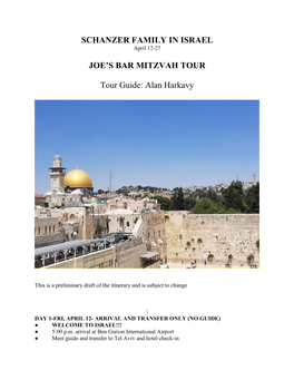JOE's BAR MITZVAH TOUR Tour Guide: Alan Harkavy