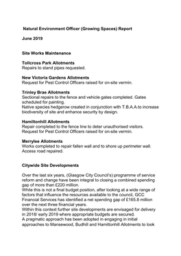 Natural Environment Officer (Growing Spaces) Report