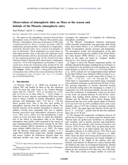 Observations of Atmospheric Tides on Mars at the Season and Latitude of the Phoenix Atmospheric Entry Paul Withers1 and D