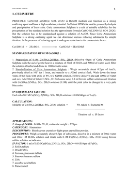 UNIT IV Redox Titrations Priciple and Applications