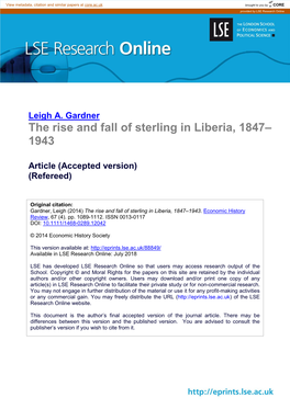 The Rise and Fall of Sterling in Liberia, 1847– 1943