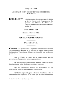 (1853) Au Sujet Des Centeniers Et Officiersde Police