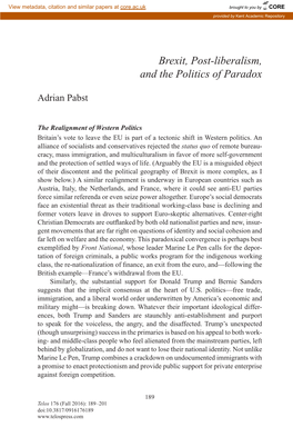 Brexit, Post-Liberalism, and the Politics of Paradox