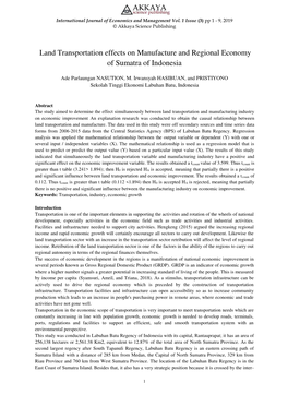 Land Transportation Effects on Manufacture and Regional Economy of Sumatra of Indonesia