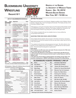 Bloomsburg University Wrestling Bloomsburg University Wrestling 2012-13 Huskies Match Notes