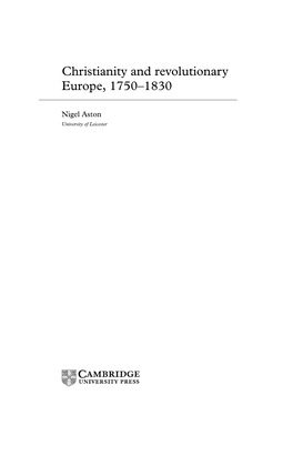 Christianity and Revolutionary Europe, 1750–1830