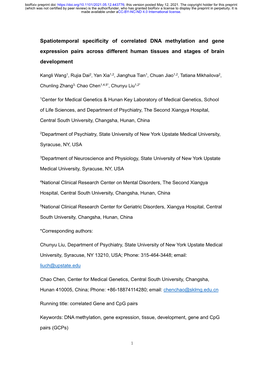 Spatiotemporal Specificity of Correlated DNA Methylation and Gene Expression Pairs Across Different Human Tissues and Stages of Brain Development