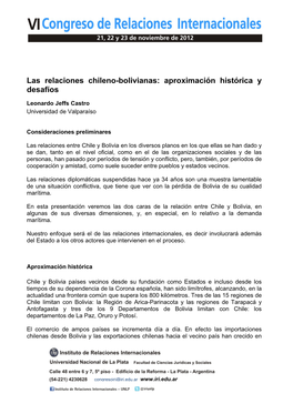 Las Relaciones Chileno-Bolivianas: Aproximación Histórica Y Desafíos
