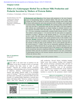 Effect of a Galactagogue Herbal Tea on Breast Milk Production