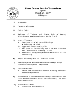 Board of Supervisors Meeting March 26, 2019