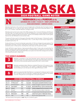 Nebraska (1-4) at Purdue (2-3) 2020 Football Game Notes