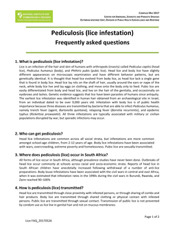 Pediculosis (Lice Infestation) Frequently Asked Questions