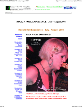 ROCK N ROLL EXPERIENCE - July / August 2008