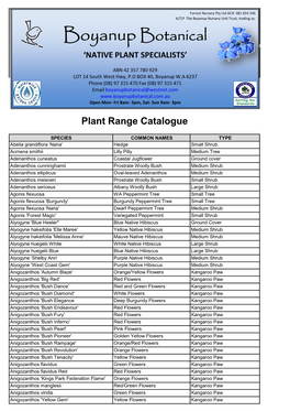 Plant Range Catalogue