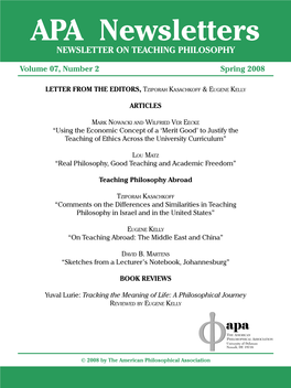 APA Newsletters NEWSLETTER on TEACHING PHILOSOPHY