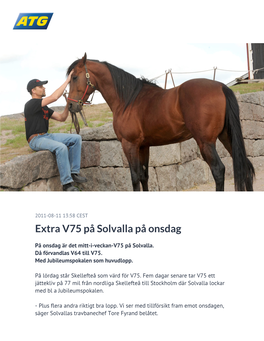 Extra V75 På Solvalla På Onsdag