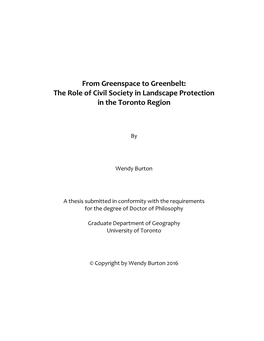 From Greenspace to Greenbelt: the Role of Civil Society in Landscape Protection in the Toronto Region