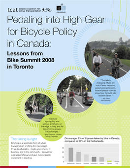 Pedaling Into High Gear for Bicycle Policy in Canada: Lessons Fr Om Bike Summit 2008 in Tor Onto