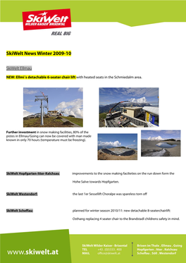 Skiwelt News Winter 2009-10