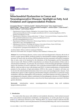 Mitochondrial Dysfunction in Cancer and Neurodegenerative Diseases: Spotlight on Fatty Acid Oxidation and Lipoperoxidation Products