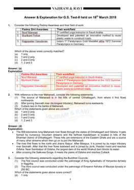 Answer & Explanation for G.S. Test-8 Held on 18 March 2018