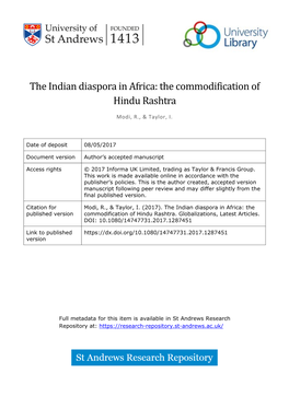 The Indian Diaspora in Africa: the Commodification of Hindu Rashtra