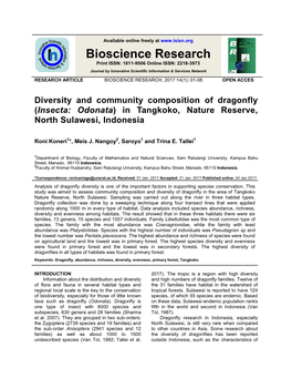 Diversity and Community Composition of Dragonfly (Insecta: Odonata) in Tangkoko, Nature Reserve, North Sulawesi, Indonesia