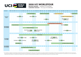 2020 UCI WORLDTOUR Revised Calendar 1 - Updated on 12.06.2020 Calendrier Remanié 1 - Mis À Jour Le 12.06.2020